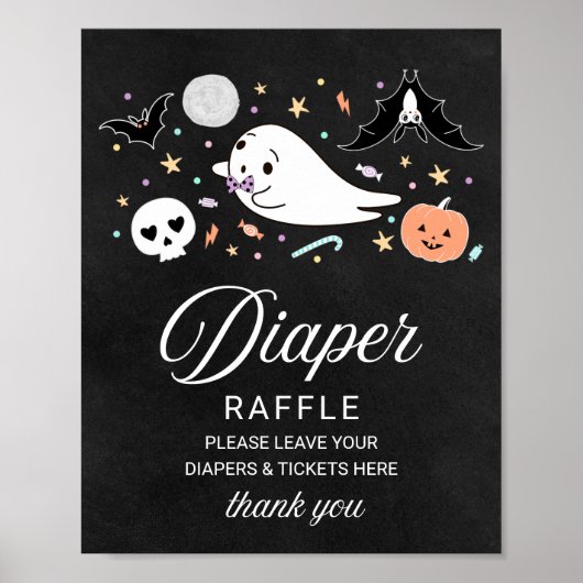 Ghost Halloween Baby shower Diaper Raffle Sign Poster (Voorkant)