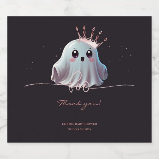 Ghost Halloween Baby shower Little Boo Sparkling Wijnetiket (Enkel label)