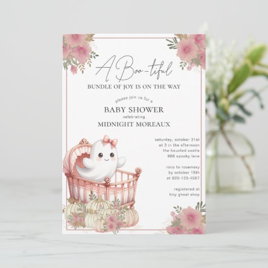 Ghost Halloween Baby shower Uitnodiging (Staand voorkant)