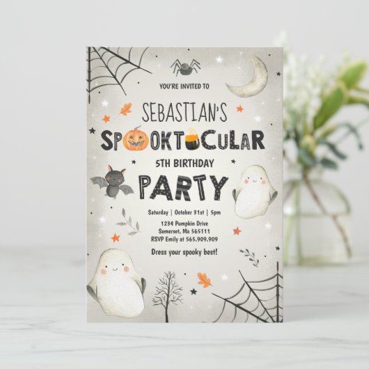 Ghost Halloween Birthday nodigt Spooktacular Party Kaart (Staand voorkant)