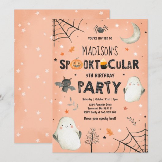 Ghost Halloween Birthday Party Spooktacular Party Kaart (Voorkant / Achterkant)