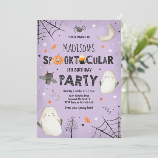 Ghost Halloween Birthday Party Spooktacular Party Kaart (Staand voorkant)