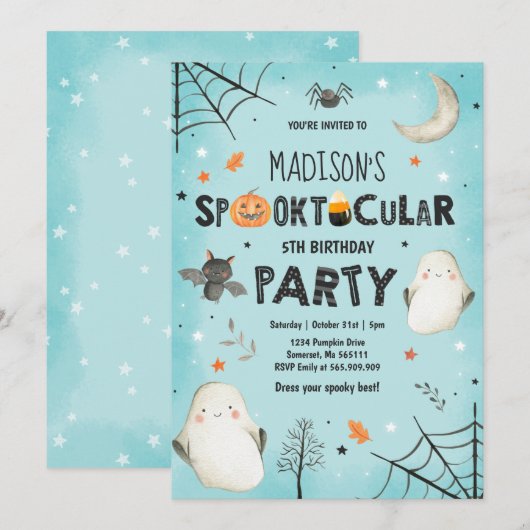Ghost Halloween Birthday Party Spooktacular Party Kaart (Voorkant / Achterkant)