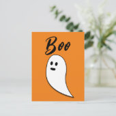 Ghost Halloween Black White oranje boo Briefkaart (Staand voorkant)