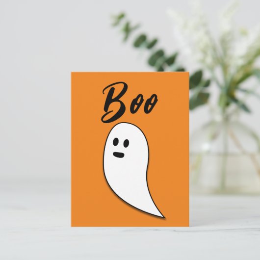 Ghost Halloween Black White oranje boo Briefkaart (Staand voorkant)