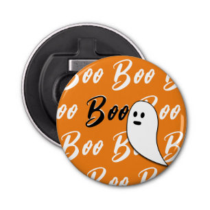 Ghost Halloween Black White oranje boo Button Flesopener
