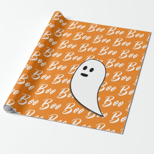 Ghost Halloween Black White oranje boo Cadeaupapier (Uitgerold)