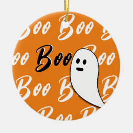 Ghost Halloween Black White oranje boo Keramisch Ornament