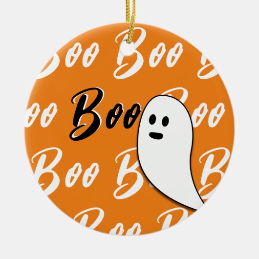 Ghost Halloween Black White oranje boo Keramisch Ornament (Voorkant)