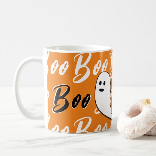Ghost Halloween Black White oranje boo Koffiemok (Met donut)