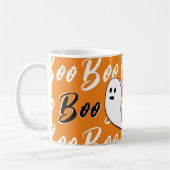 Ghost Halloween Black White oranje boo Koffiemok (Links)