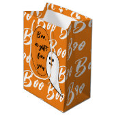 Ghost Halloween Black White oranje boo Medium Cadeauzakje (Voorkant Gekanteld)