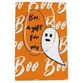 Ghost Halloween Black White oranje boo Medium Cadeauzakje (Voorkant)