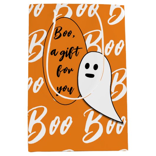 Ghost Halloween Black White oranje boo Medium Cadeauzakje (Voorkant)