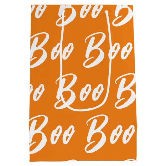 Ghost Halloween Black White oranje boo Medium Cadeauzakje (Achterkant)