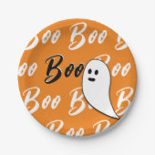 Ghost Halloween Black White oranje boo Papieren Bordje (Voorkant)