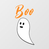 Ghost Halloween Black White oranje boo Raamsticker (Vel)
