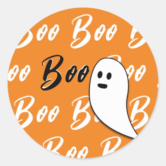 Ghost Halloween Black White oranje boo Ronde Sticker (Voorkant)