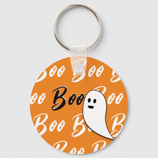 Ghost Halloween Black White oranje boo Sleutelhanger (Voorkant)