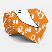 Ghost Halloween Black White oranje boo Stropdas (Opgerold)