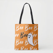 Ghost Halloween Black White oranje boo Tote Bag (Voorkant)