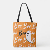 Ghost Halloween Black White oranje boo Tote Bag (Achterkant)