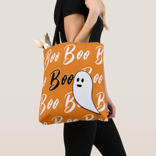 Ghost Halloween Black White oranje boo Tote Bag (Dichtbij)