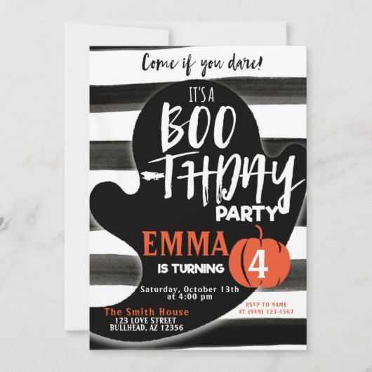 Ghost Halloween Boothday Party Birthday Invitation Kaart (Voorkant)