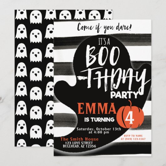 Ghost Halloween Boothday Party Birthday Invitation Kaart (Voorkant / Achterkant)
