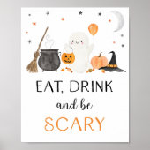 Ghost Halloween Eat Drink be Scary Party Sign Poster (Voorkant)