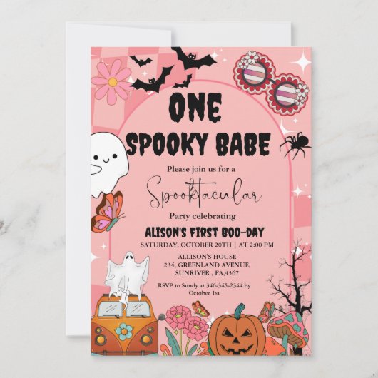 Ghost Halloween een spooky babe Groovy Verjaardag (Voorkant)