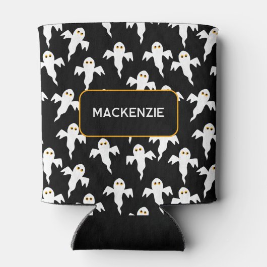 Ghost Halloween gepersonaliseerd zwart en wit Blikjeskoeler (Achterkant)