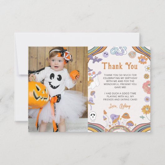 Ghost Halloween Groovy Verjaardag Foto Bedankkaart (Voorkant)
