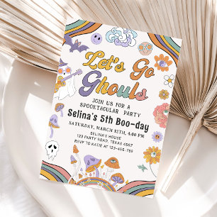 Ghost Halloween Groovy Verjaardag Let's Go Ghouls Kaart