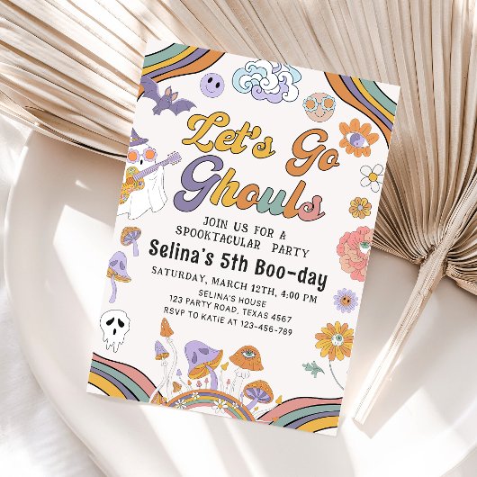 Ghost Halloween Groovy Verjaardag Let's Go Ghouls Kaart