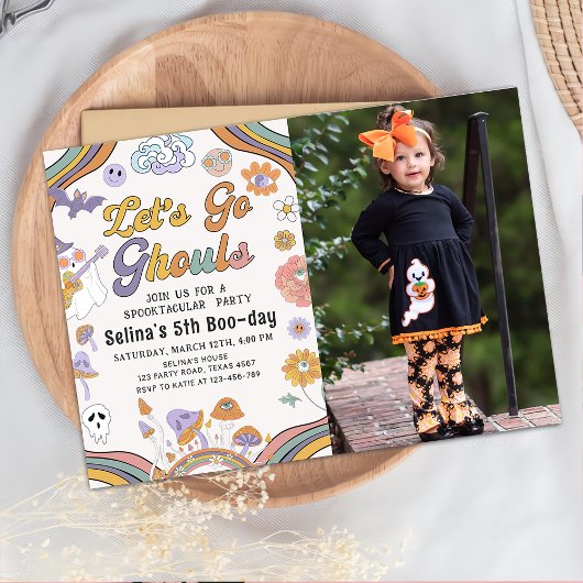 Ghost Halloween Groovy Verjaardag Let's Go Ghouls Kaart