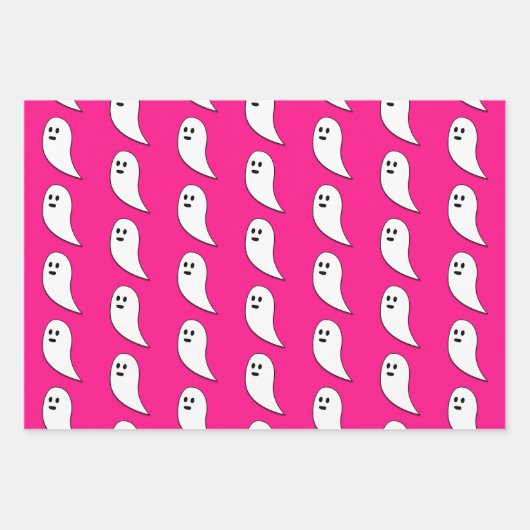 Ghost Halloween heet roze wit schattig patroon Inpakpapier Vel (Voorkant 2)