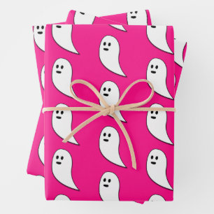 Ghost Halloween heet roze wit schattig patroon Inpakpapier Vel