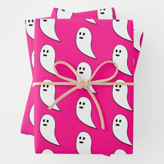 Ghost Halloween heet roze wit schattig patroon Inpakpapier Vel (In situ)