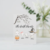 Ghost Halloween Kaart Waterverf Family personalise (Staand voorkant)