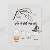 Ghost Halloween Kaart Waterverf Family personalise (Voorkant / Achterkant)
