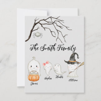 Ghost Halloween Kaart Waterverf Family personalise