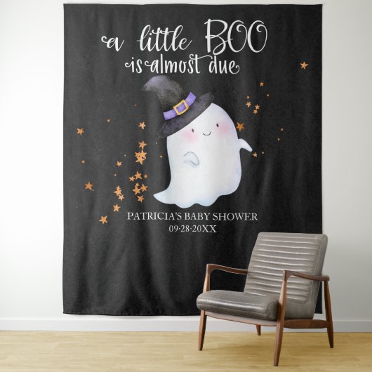 Ghost Halloween Little Boo Baby shower Backdrop Wandkleed (In situ)