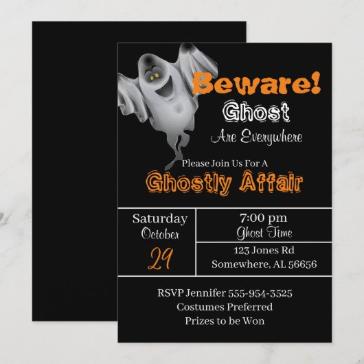 Ghost Halloween Party Kaart (Voorkant / Achterkant)