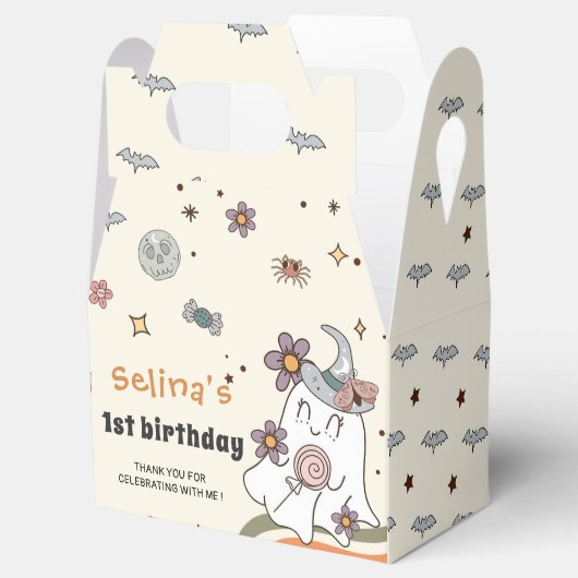 Ghost Halloween Retro Groovy Verjaardag Favoriet B Bedankdoosjes (Geopend)