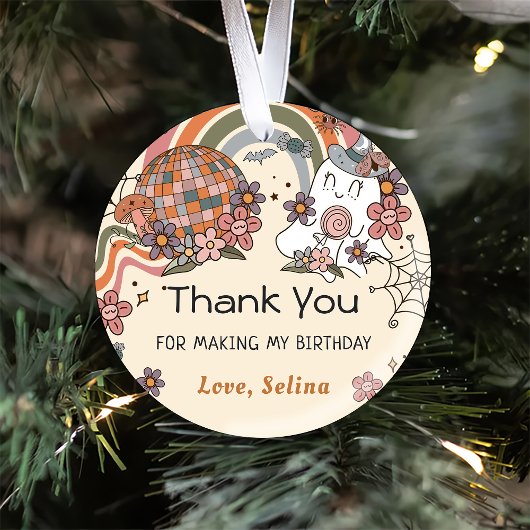 Ghost Halloween Retro Groovy Verjaardag Ronde Sticker