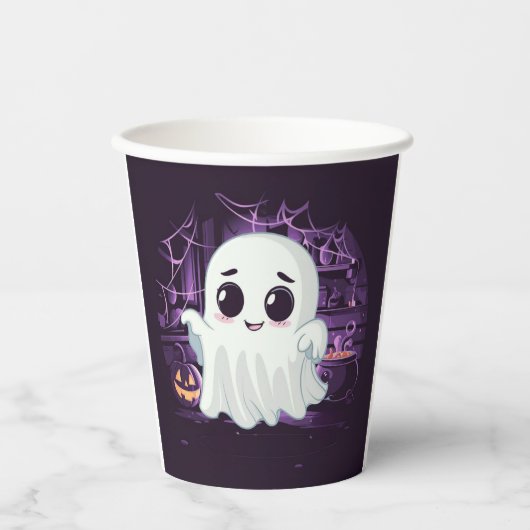 Ghost Halloween Schattigee Illustratie Papier cup Papieren Bekers (Voorkant)