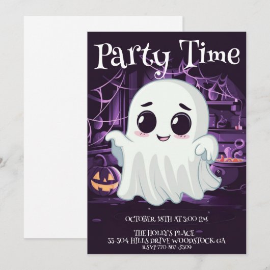 Ghost Halloween Schattigee illustratie uitnodiging (Voorkant / Achterkant)