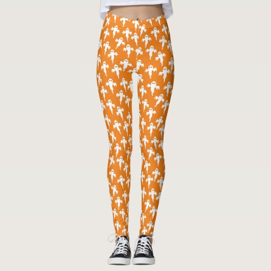 Ghost Halloween Sinaasappel Leggings (Voorkant)