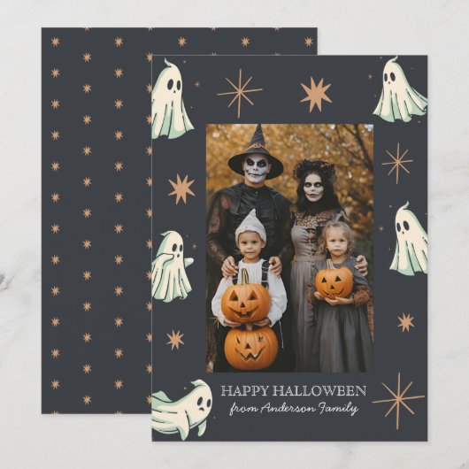 Ghost Halloween Spooktacular Family Foto Feestdagenkaart (Voorkant / Achterkant)